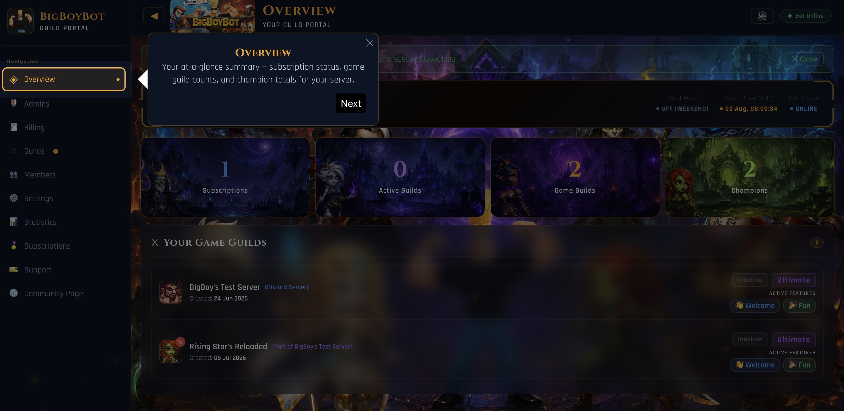 Guided tour tooltip explaining the Overview tab