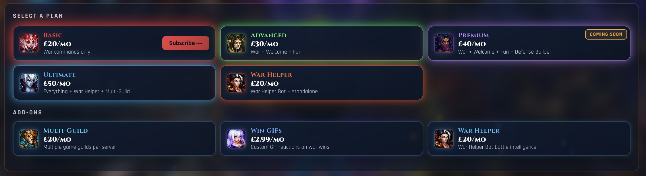 Selecting the Basic tier with a Subscribe button